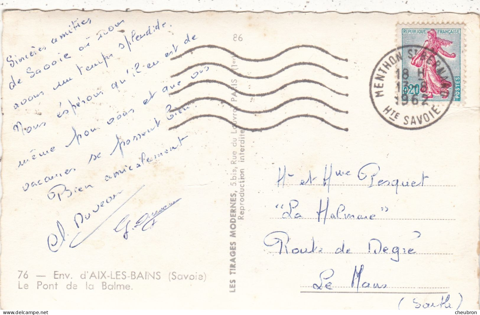 73. AIX LES BAINS ( ENVIRONS DE) .. CPA. LE PONT DE LA BALME. ANNEE 1962 + TEXTE - Aix Les Bains
