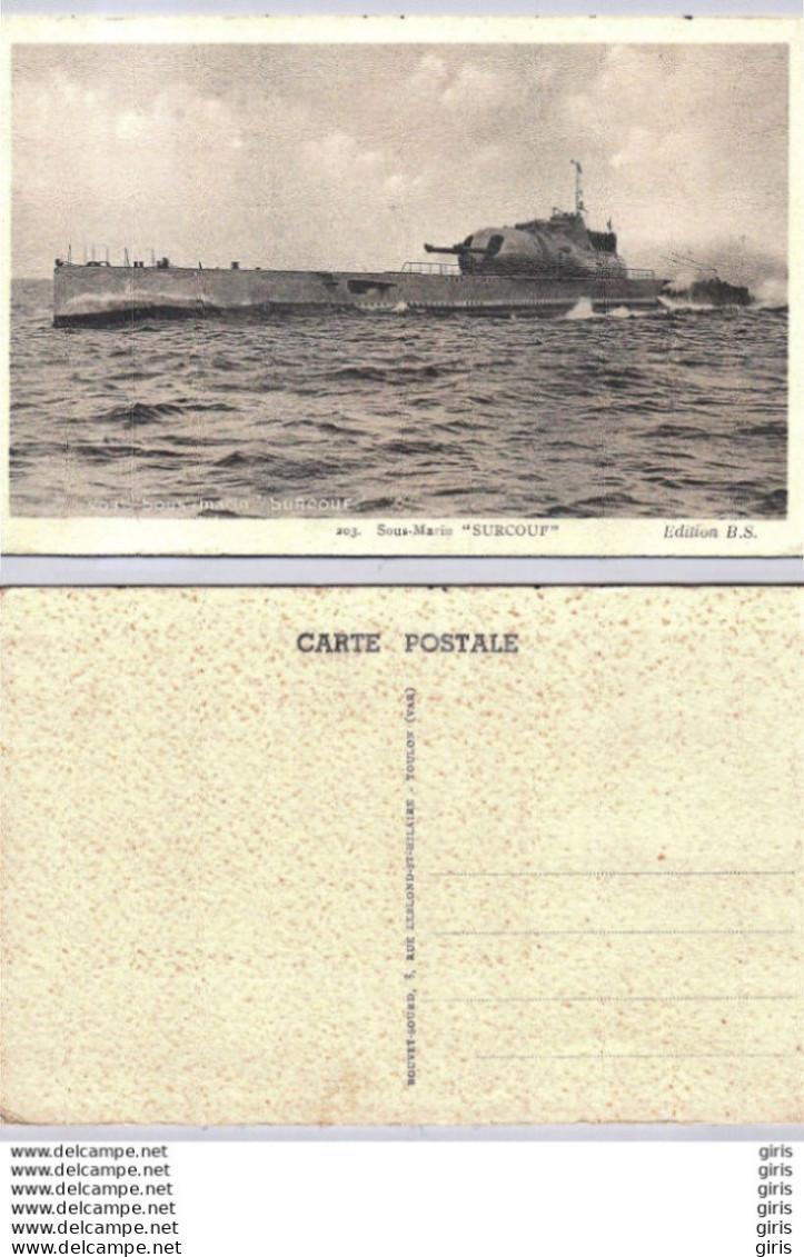 CP - Transports - Bateaux - Guerre - Sous Marin " Surcouf " - Oorlog