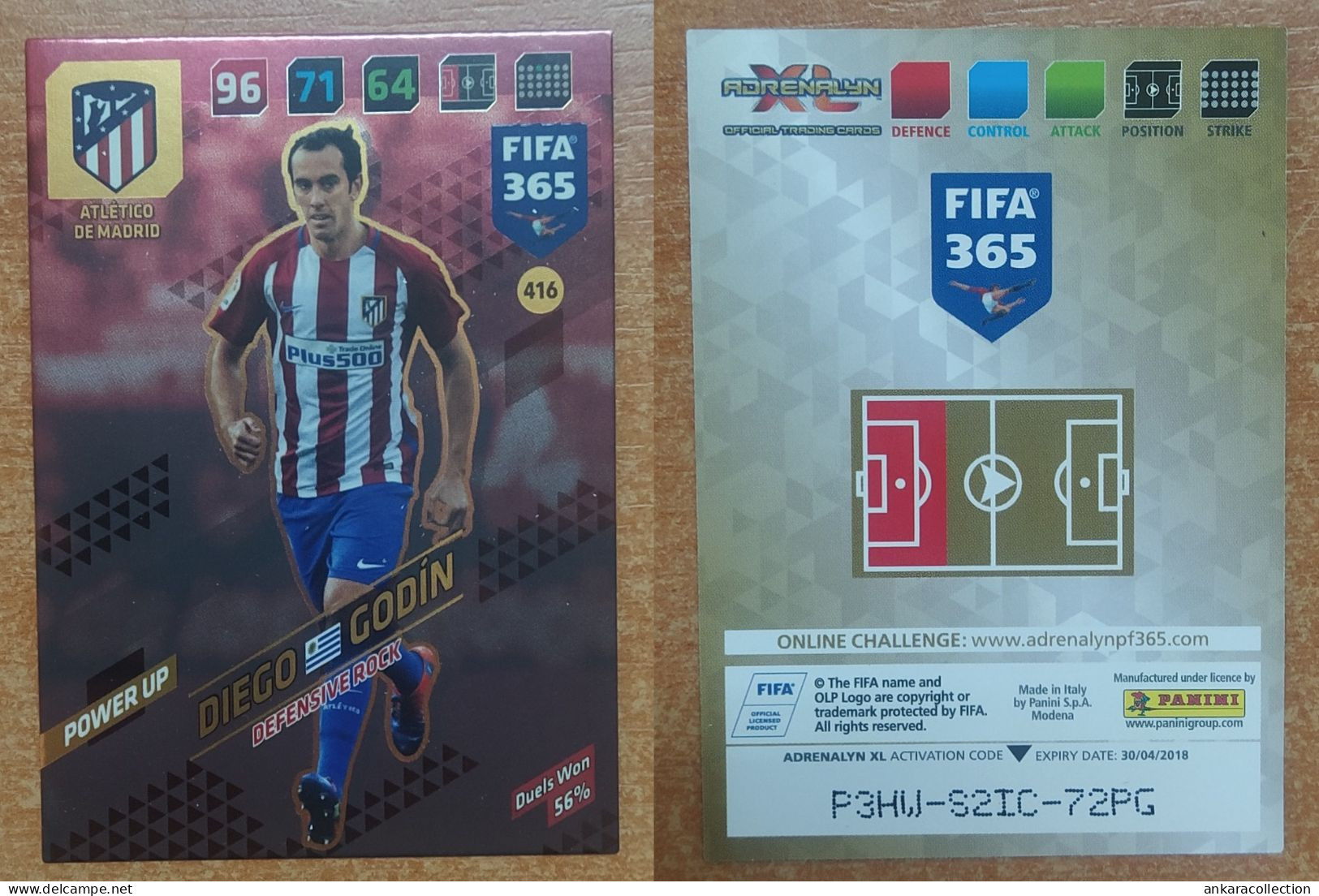 AC - 416 DIEGO GODIN  ATLETICO DE MADRID  POWER UP DEFENSIVE ROCK  DUELS WON  PANINI FIFA 365 2018 ADRENALYN TRADING CAR - Trading Cards