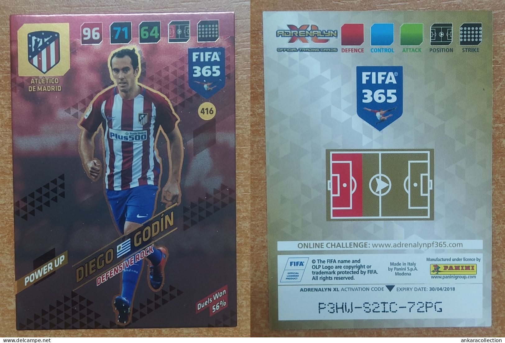 AC - 416 DIEGO GODIN  ATLETICO DE MADRID  POWER UP DEFENSIVE ROCK  DUELS WON  PANINI FIFA 365 2018 ADRENALYN TRADING CAR - Trading-Karten