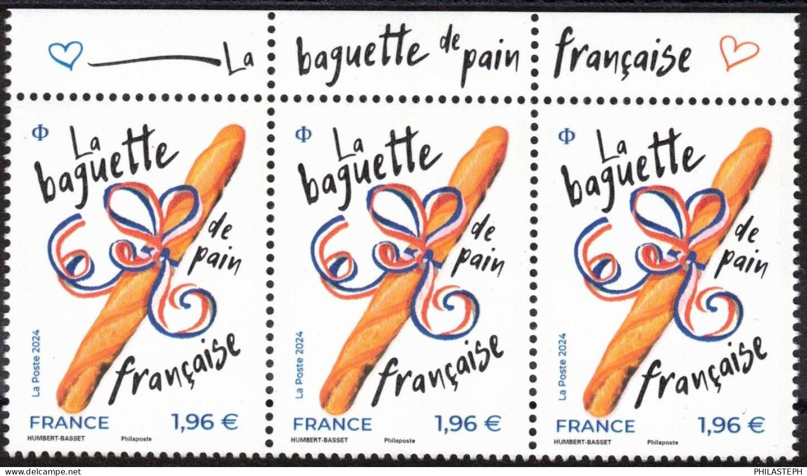 FRANCE 2024 - La Baguette De Pain  Inscrite Au Patrimoine Immatériel De - Bande De 3 Haut De Feuille Avec Texte  - ** - Nuevos