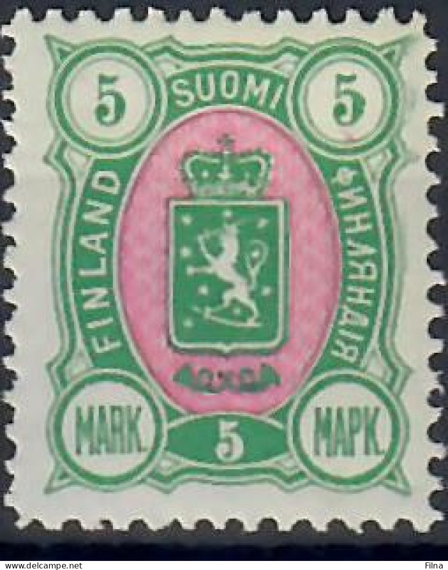 FINLAND SUOMI 1889 STEMMA 5 MARK VERDE ROSA MH/* - Unused Stamps