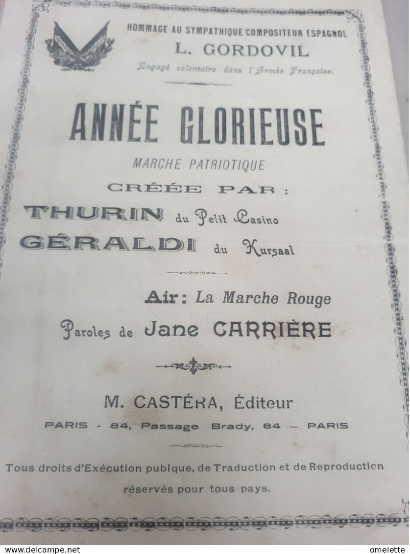 PATRIOTIQUE / ANNEE GLORIEUSE /JANE CARRERE AIR LA MARCHE ROUGE /HOMMAGE A GORDOVIL - Partitions Musicales Anciennes