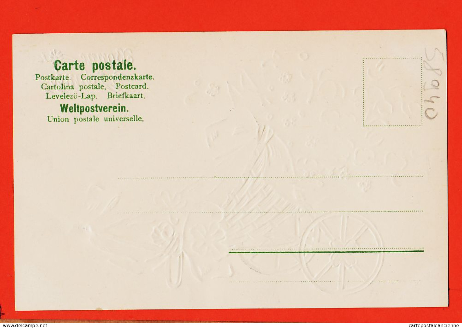 17482 / ⭐ ( Etat Parfait ) Carte Relief Avec Dorures Embossed BONNE ANNEE  Charette Muguet Weltpostverein 1905s  - New Year