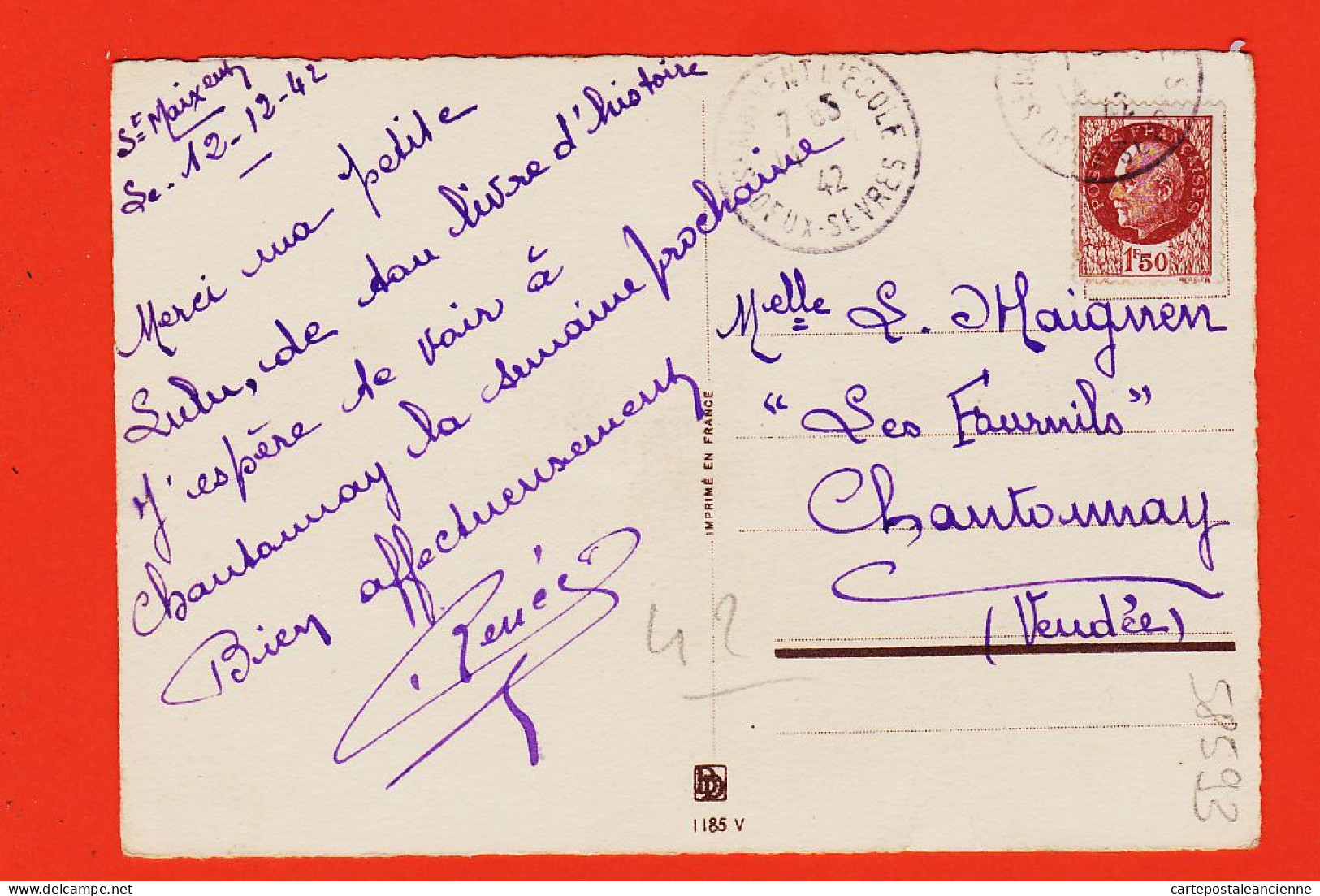 17421 / ⭐ BARRE-DAYEZ Série PROVINCES Par NAUDY 1185-V POITOU Maraichinage 12-12-1942 à MAIGNEN Les Fournils Chantonnay  - Naudy