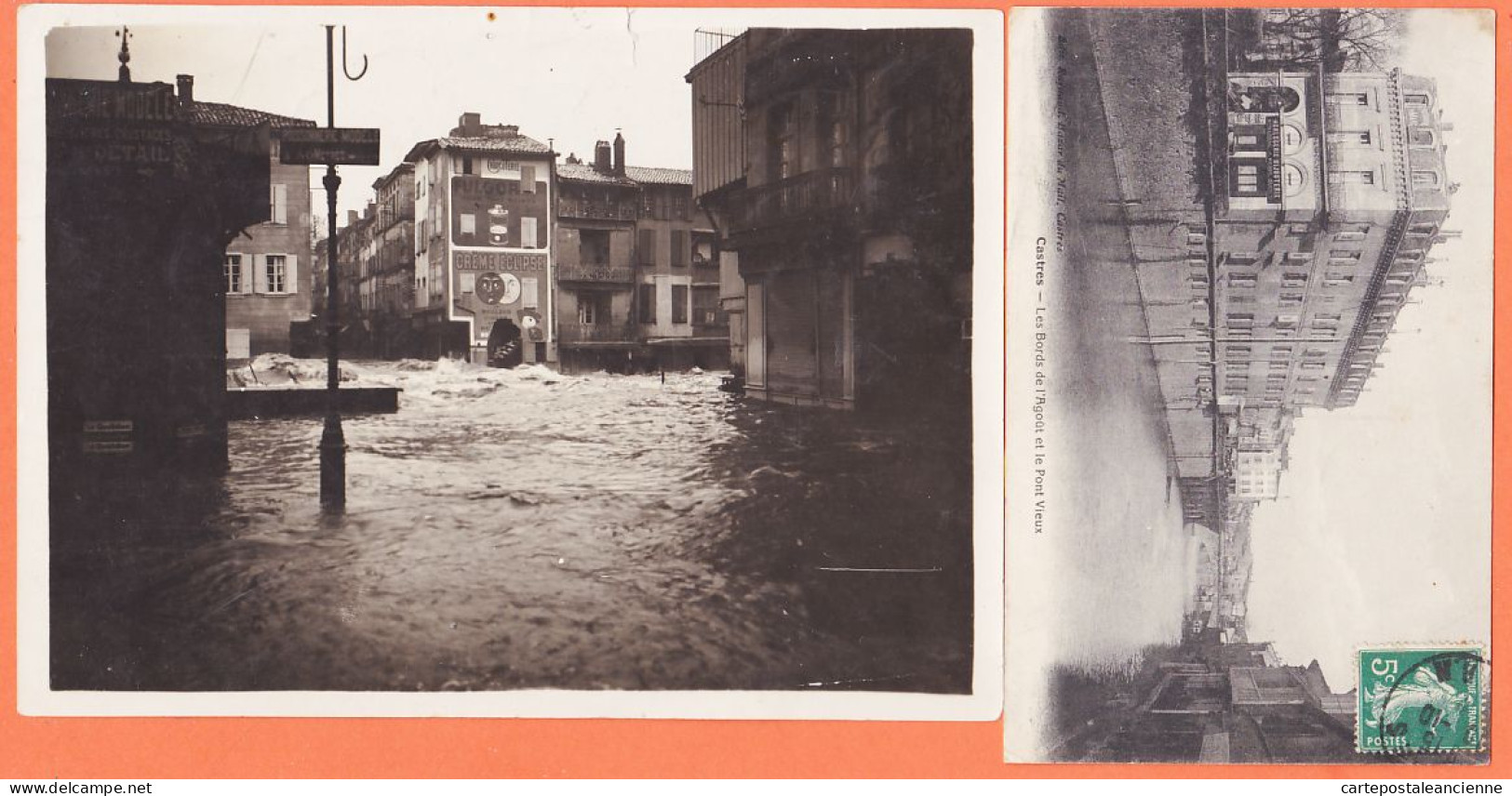 17311 / ⭐ ♥️ CASTRES 81-Tarn  Photo 19x14 Inondations 2-3 Mars 1930 L'AGOUT Au PONT-NEUF Rue VILLEGOUDOU +CPA Pont Vieux - Castres