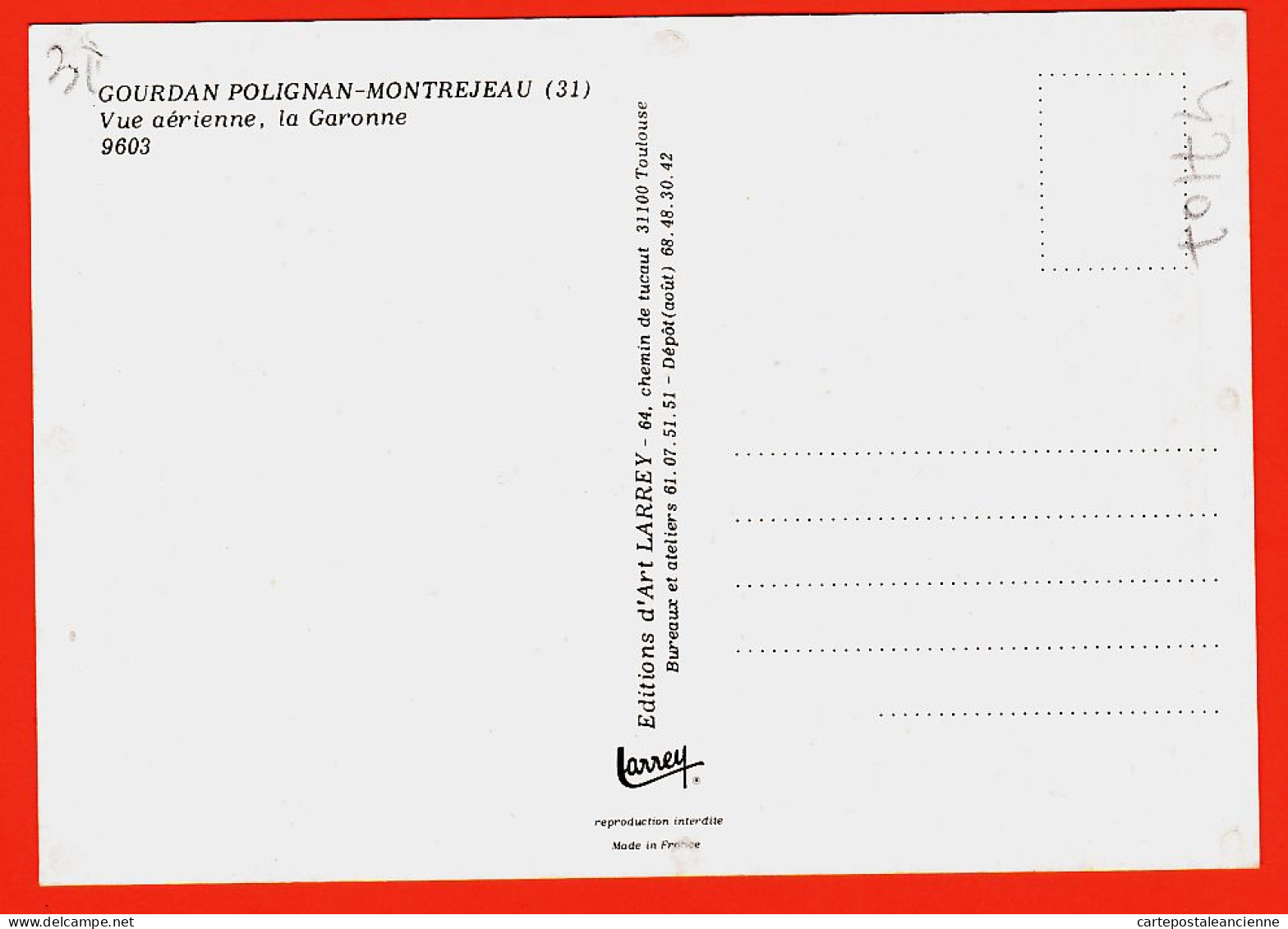 17273 / ⭐ GOURDAN- POLIGNAN-MONTREJEAU (31) Vue Aérienne Ville Bords GARONNE 1975s LARREY Dépot Aout 9603  Haute-Garonne - Andere & Zonder Classificatie