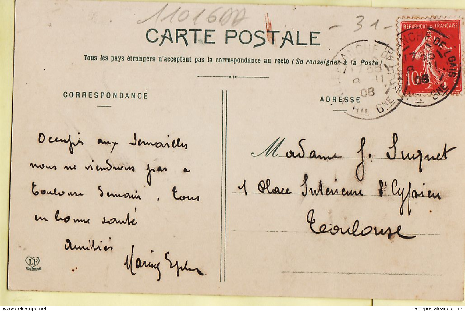 17282 / ⭐ GARDOUCH Haute-Garonne Route NAILLOUX Près VILLEFRANCHE-de-LAURAGUAIS 1908 à SUQUET Saint Cyprien LABOUCHE 45 - Altri & Non Classificati