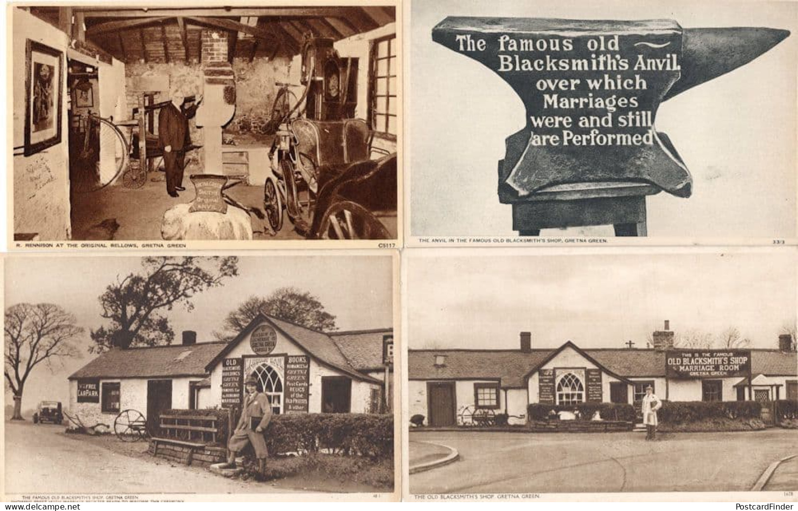 Gretna Green Coach Blacksmiths Anvil Shop 4x Collectible Old Postcard S - Fermes