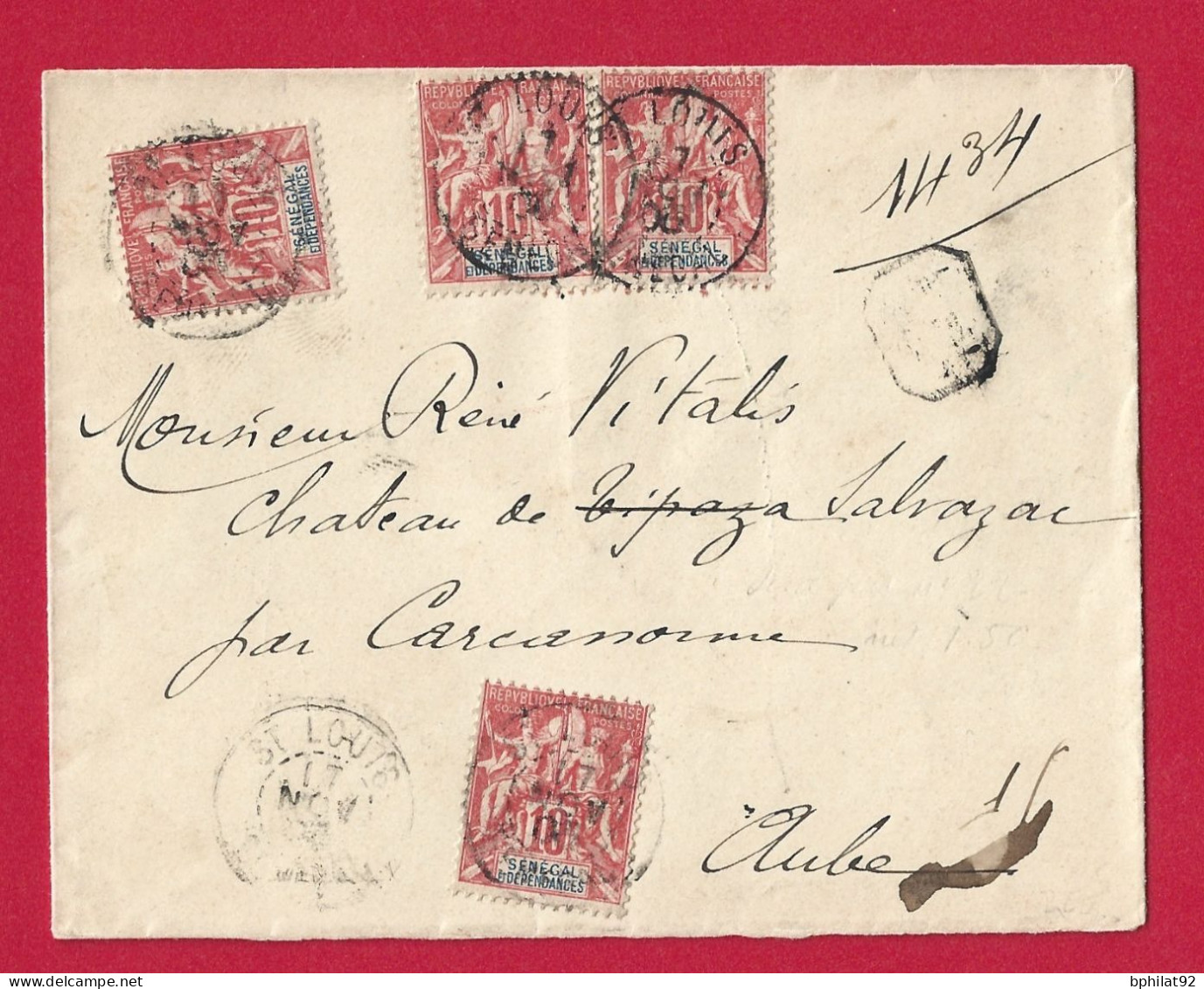 !!! SÉNÉGAL, LETTRE RECOMMANDÉE DE SAINT-LOUIS POUR L'AUDE DE 1903 - Covers & Documents