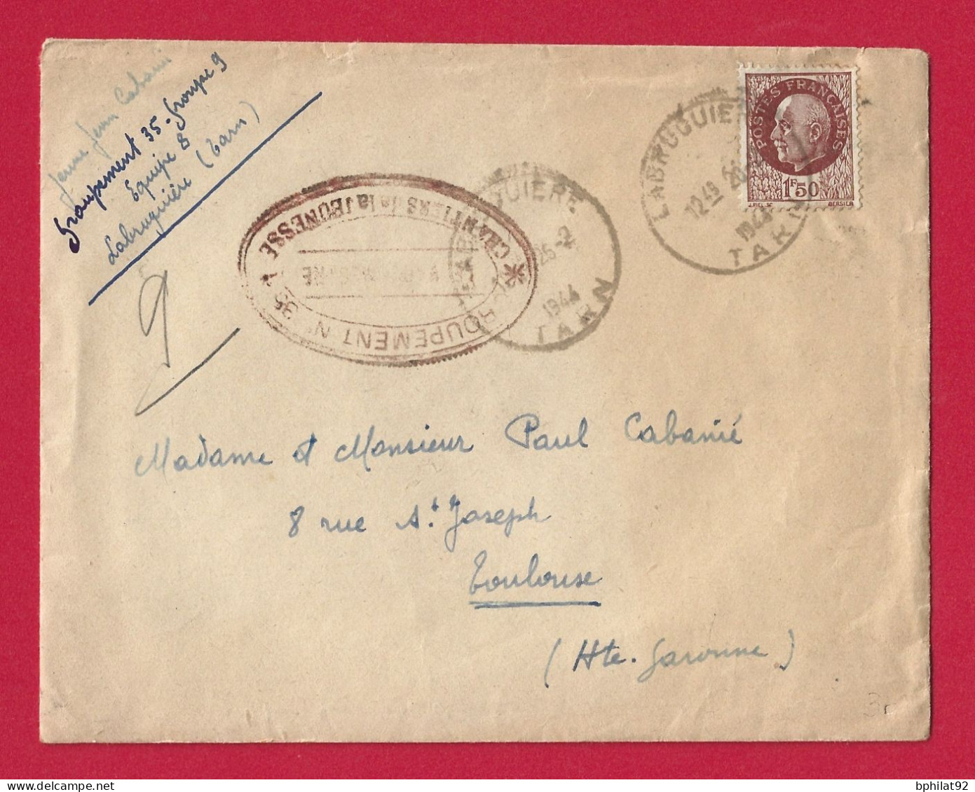 !!! LETTRE INTÉRIEURE AVEC CACHET DE CHANTIERS DE JEUNESSE DE 1944 - Guerre De 1939-45