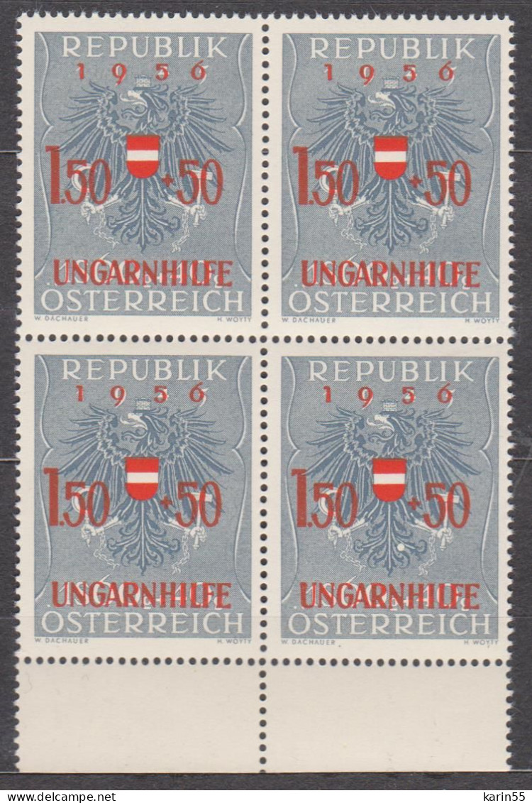 1956 , Ungarische Flüchtlinge - Ungarnhilfe (2) ( Mi.Nr.: 1030 ) 4-er Block Postfrisch ** - Nuevos