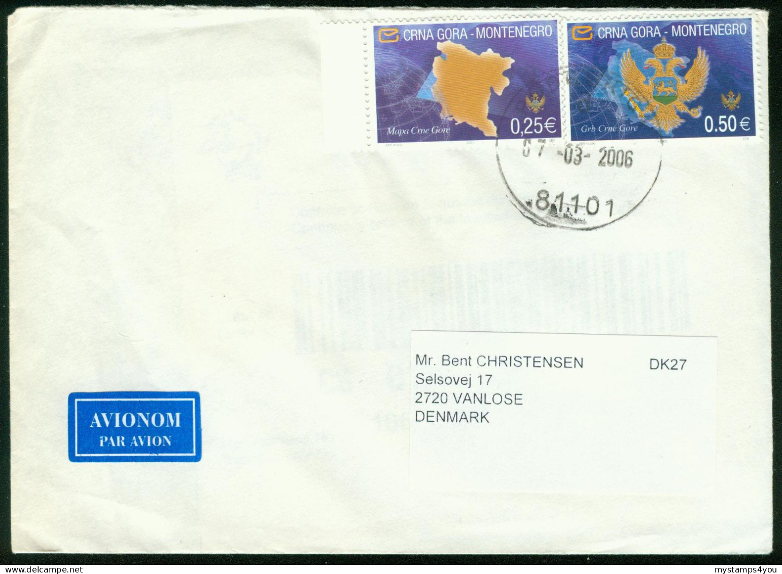 Br Montenegro, Podgorica 2006 Cover > Denmark (MiNr 100 IA, 102 IA) #bel-1071 - Montenegro