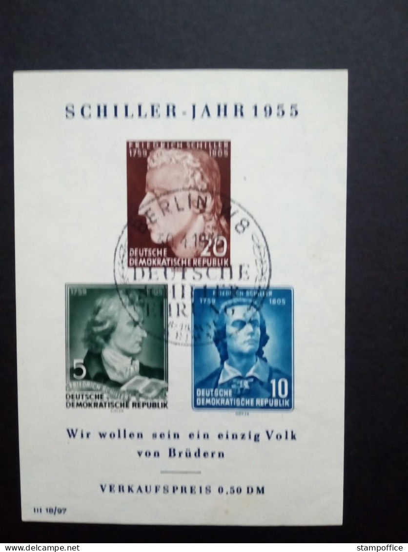 DDR BLOCK 12 GESTEMPELT(USED) SCHILLER JAHR 1955 STEMPEL BERLIN - Otros & Sin Clasificación