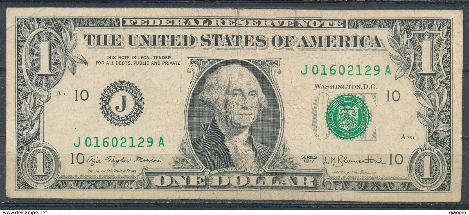 °°° USA 1 DOLLAR 1977 J °°° - Billets De La Federal Reserve (1928-...)