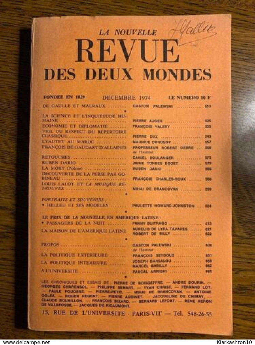 Revue Des Deux Mondes Décembre 1974 - Non Classés