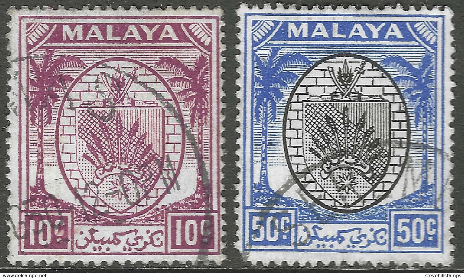 Negri Sembilan (Malaysia). 1949-55 Arms. 10c, 50c Used SG 50, 59. M5112 - Negri Sembilan