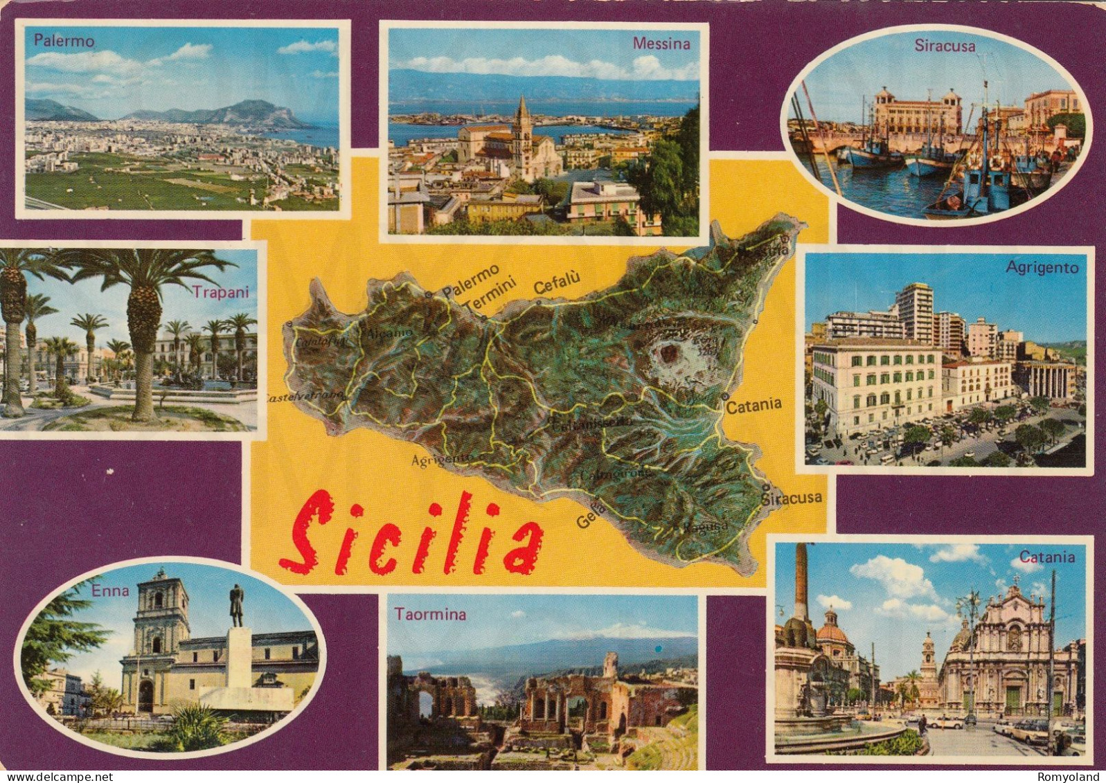 CARTOLINA  C16 SICILIA-ENNA-TRAPANI-PALERMO-MESSINA-SIRACUSA-AGRIGENTO-CATANIA-TAORMINA-BELLA ITALIA,VIAGGIATA 1972 - Messina