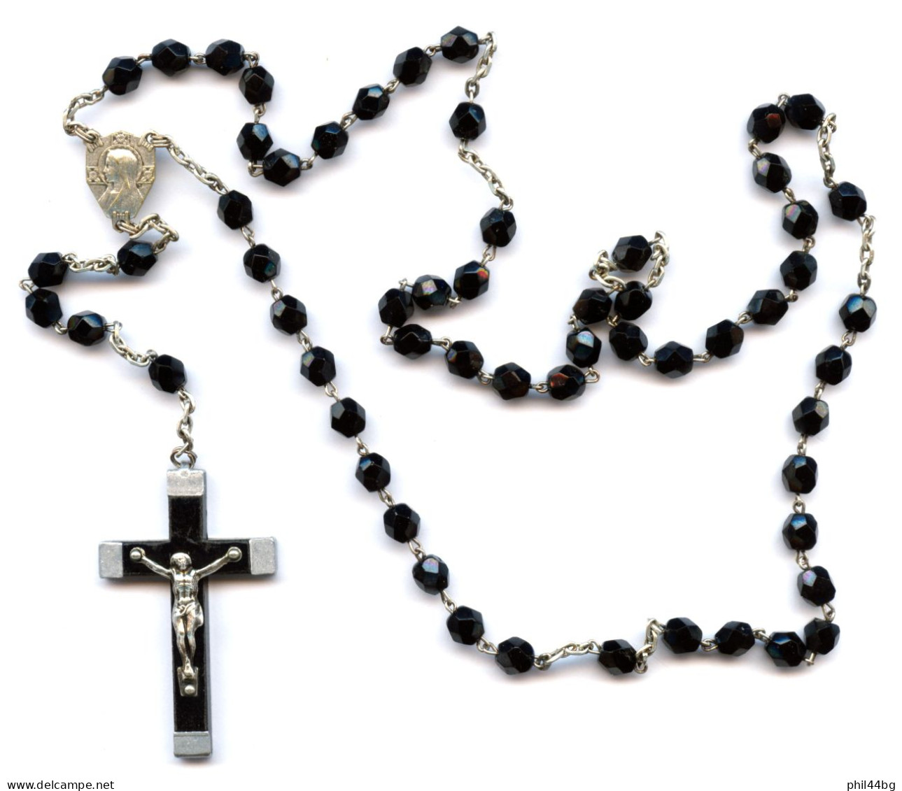 Ancien Chapelet Catholique, Perles En Verre Biseauté Noir -  '50/'60 - Lourdes - HS - Religion & Esotérisme