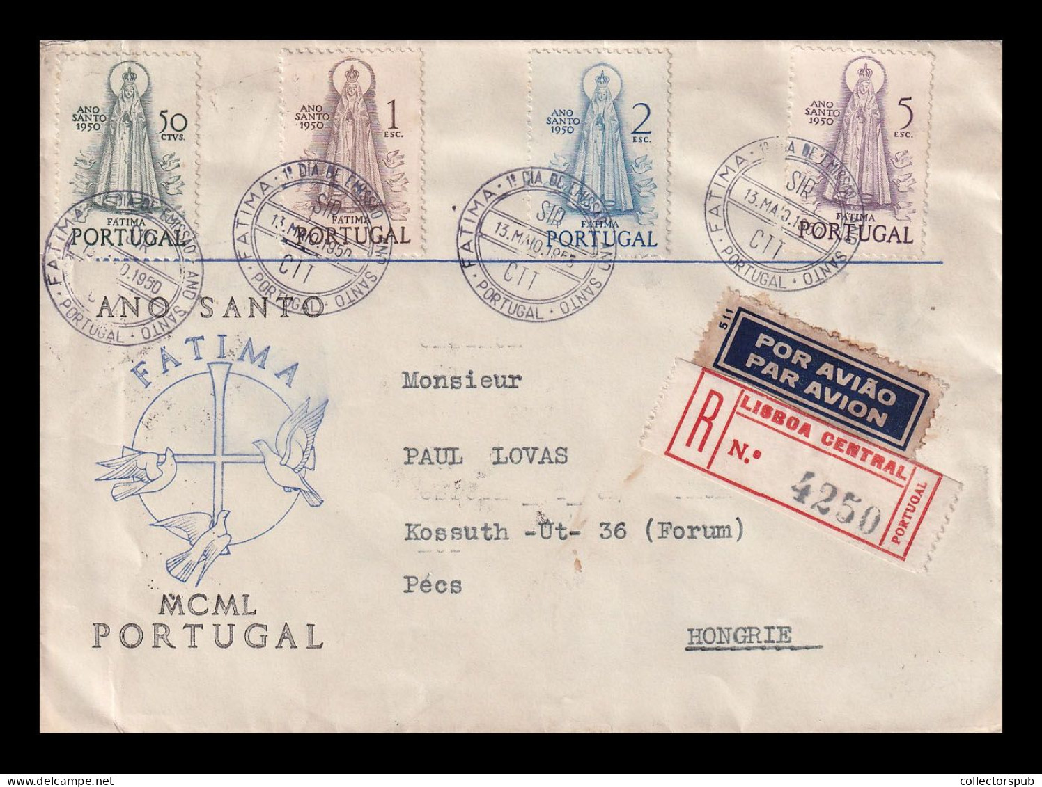 PORTUGAL 1950. Nice Registered Airmail Cover To Hungary - Brieven En Documenten