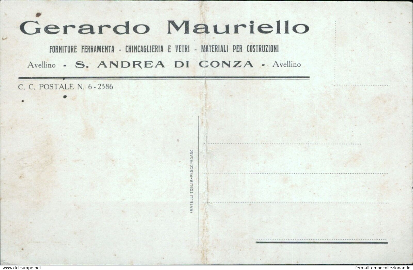 Cr629  Cartolina Commerciale S.andrea Di Conza Gerardo Mauriello Piega Centrale - Avellino
