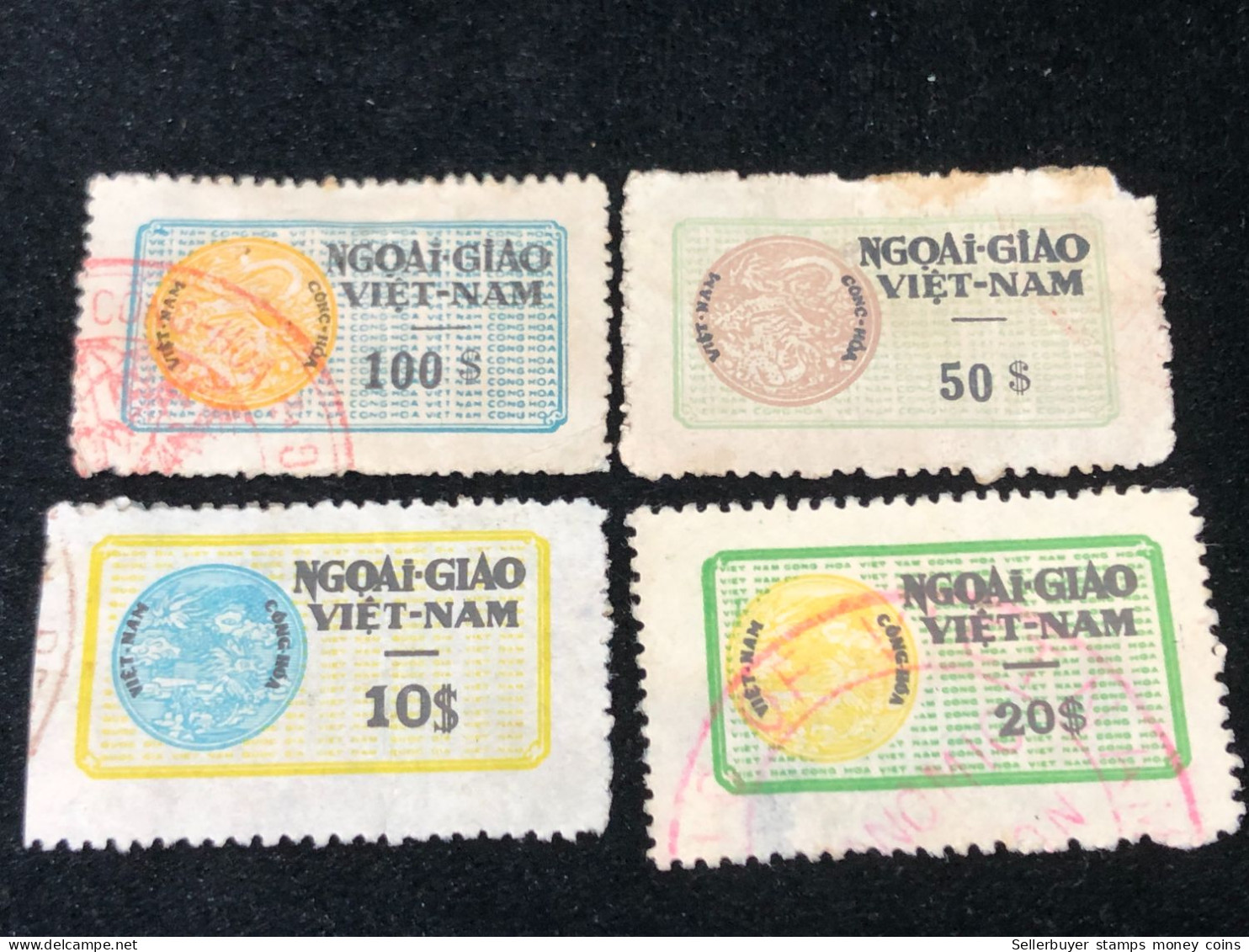 Vietnam South Stamps Before 1975(10/20/50/100 $ Wedge PAPER Ngoai Giao) 4pcs 4 Stamps Quality Good - Collections