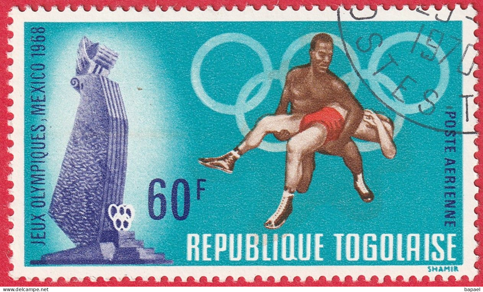 N° Yvert & Tellier PA97 - République Togolaise (1968) - (Oblitéré Avec Gomme) - Jeux Olympiques De Mexico (Lutte) - Togo (1960-...)