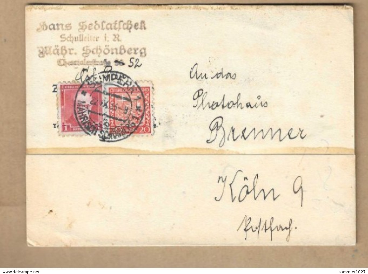 Los Vom 21.05   Postkarte Aus Mährisch Schönberg 1933 Nach Köln - Covers & Documents