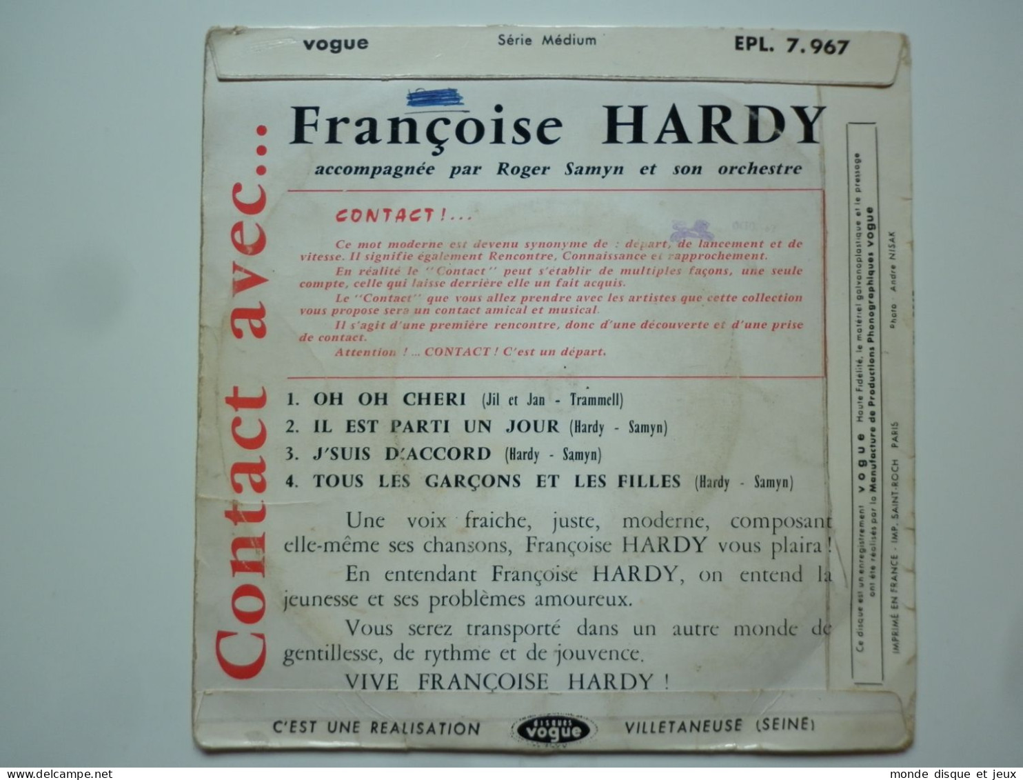 Françoise Hardy 45Tours EP Vinyle Oh Oh Chéri Pochette Tacot - 45 Rpm - Maxi-Singles