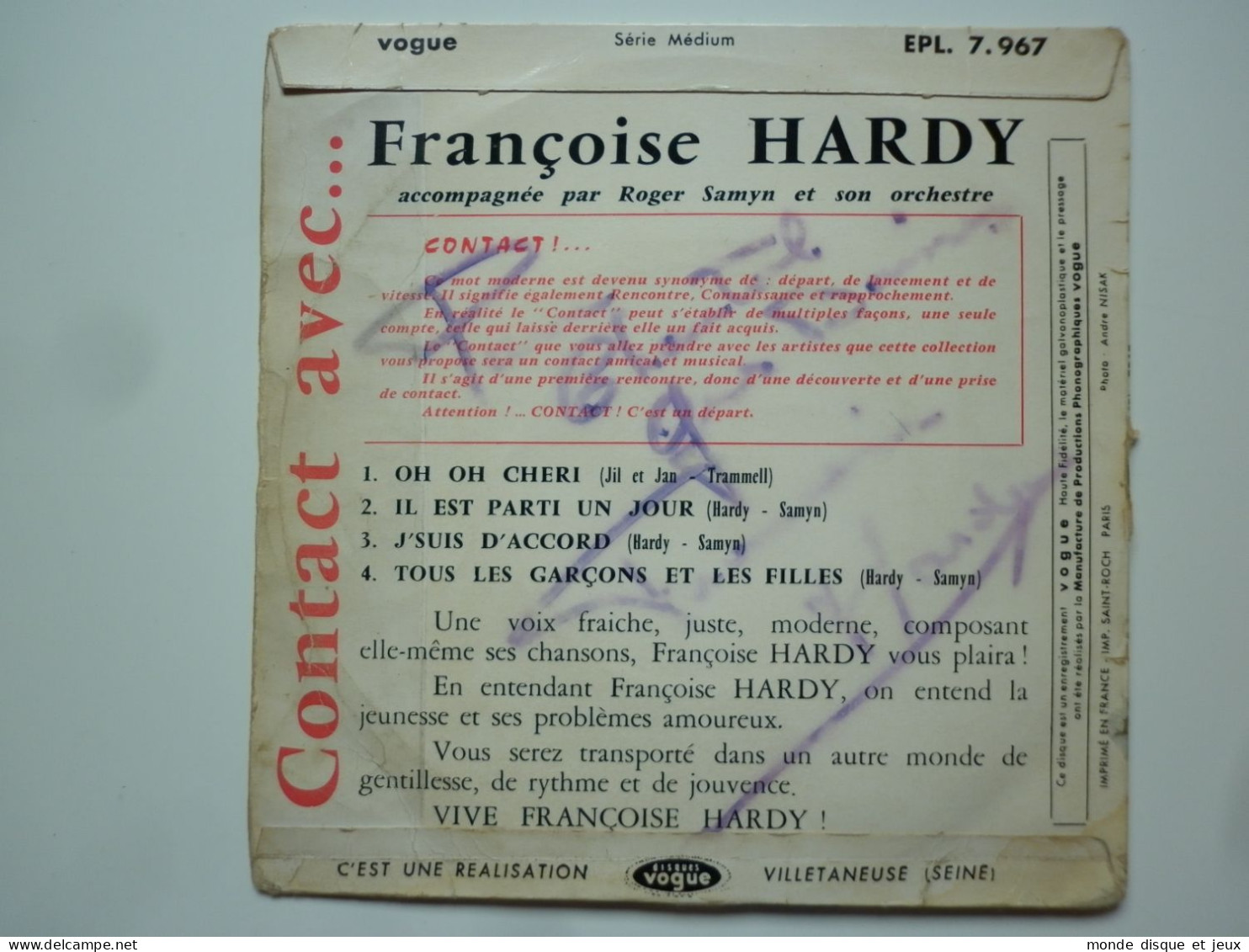 Françoise Hardy 45Tours EP Vinyle Oh Oh Chéri Pochette Tacot - 45 Rpm - Maxi-Singles