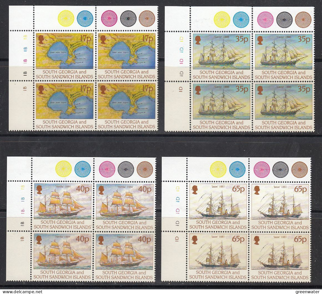 South Georgia 1994 Larsen's 1st Voyage 4v 17p Value In Bl Of 4 Wmk W8SR Sideways To The Right ** Mnh (59927) - South Georgia