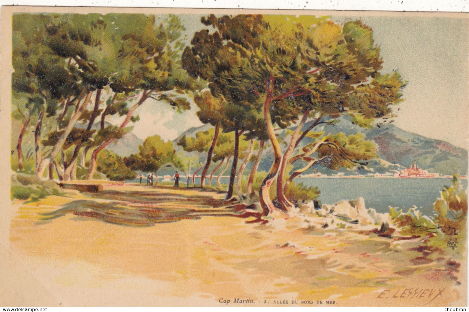 ILLUSTRATEURS. CPA. ILLUSTRATION E. LESSIEUX. 06. CAP MARTIN " ALLEE DU BORD DE MER" - Lessieux