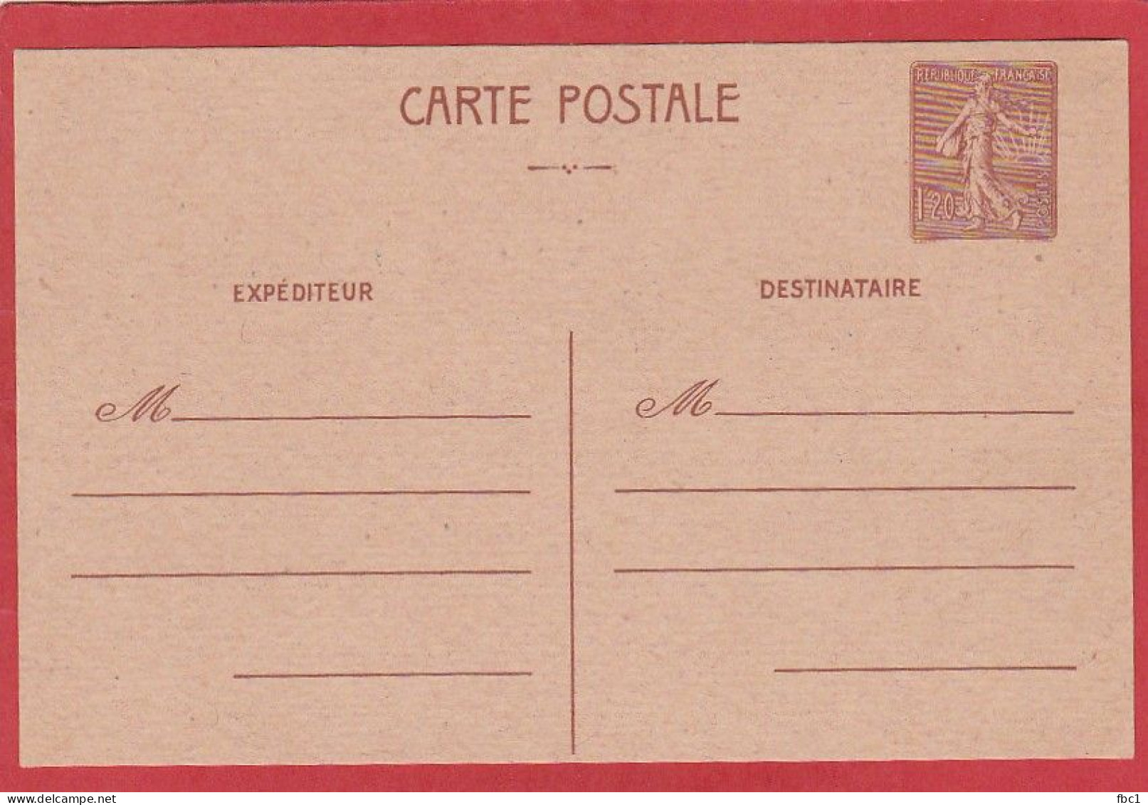 Entier Postal - Carte Postale Semeuse Lignée 1 Franc 20 - Standaardpostkaarten En TSC (Voor 1995)