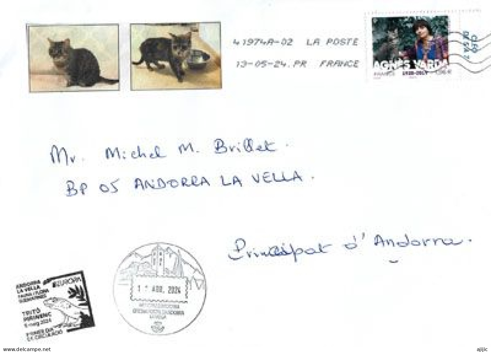 Les Chats D'Agnès Varda, Lettre De France à Andorre, Avec Timbres à Date Arrivée - Gatti