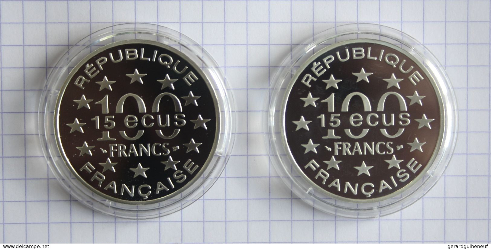 FRANCE : 2 Monnaies 15 Ecus / 100 Francs ARGENT 1995 - Qualité FDC (ou Belle Epreuve) - Vrac - Monnaies