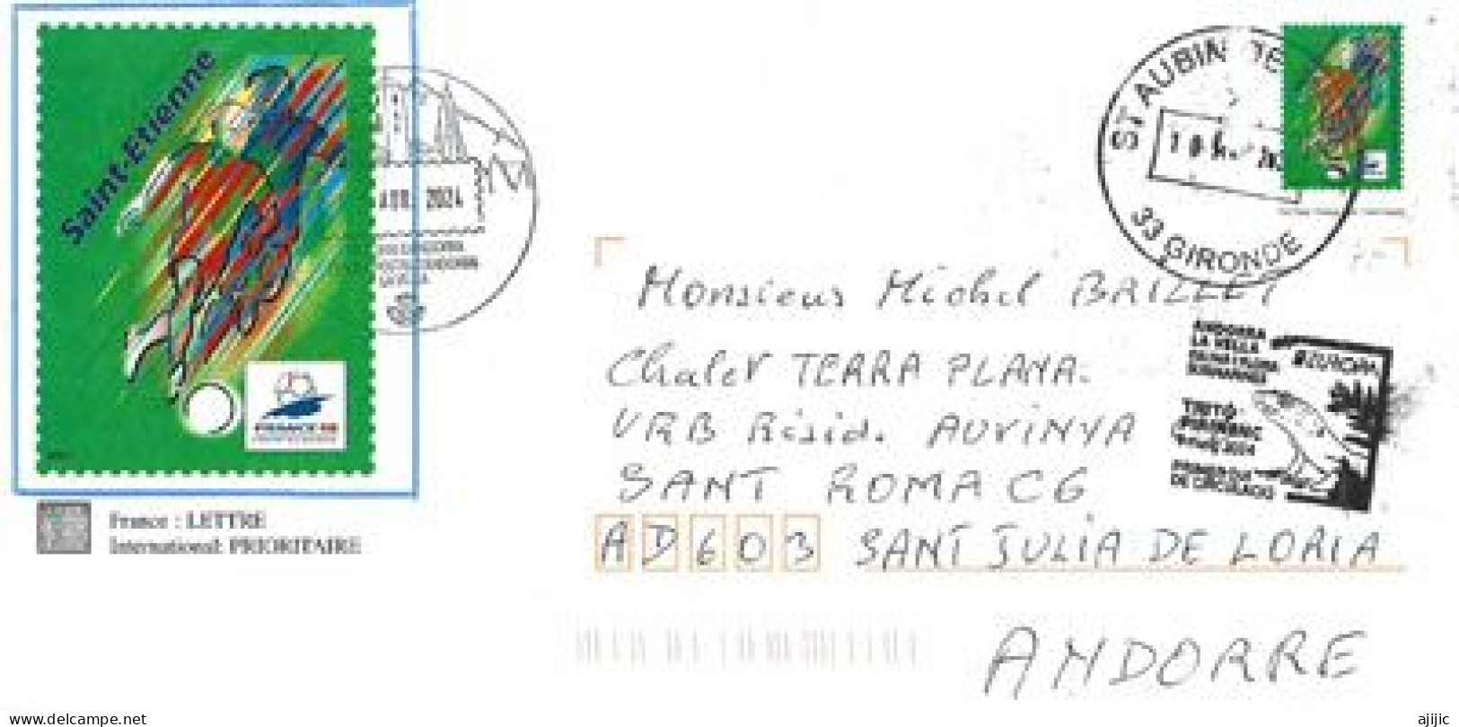 SAINT-ETIENNE FRANCE 98, Lettre à Andorra, Avec Timbres à Date Arrivée (entier Postal) - Clubs Mythiques