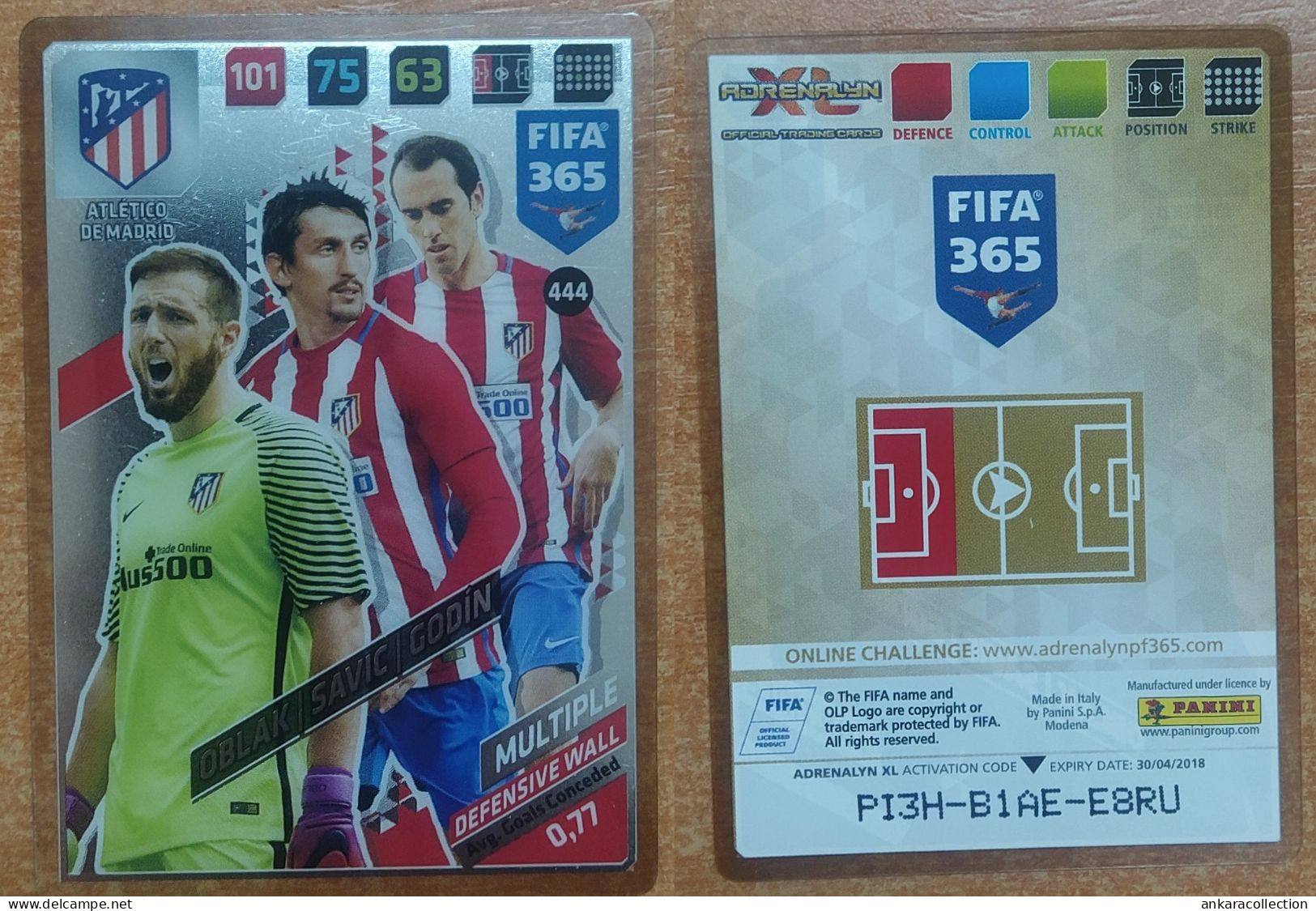 AC - 444 OBLAK  SAVIC  GODIN  ATLETICO DE MADRID  MULTIPLE DEFENSIVE WALL  PANINI FIFA 365 2018 ADRENALYN TRADING CARD - Trading Cards