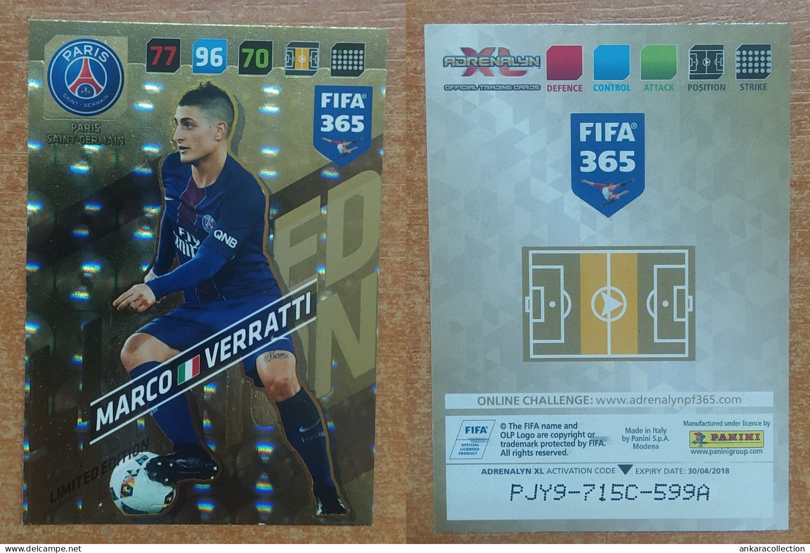 AC - MARCO VERRATTI   PARIS SAINT GERMAIN  LIMITED EDITION  PANINI FIFA 365 2018 ADRENALYN TRADING CARD - Trading Cards