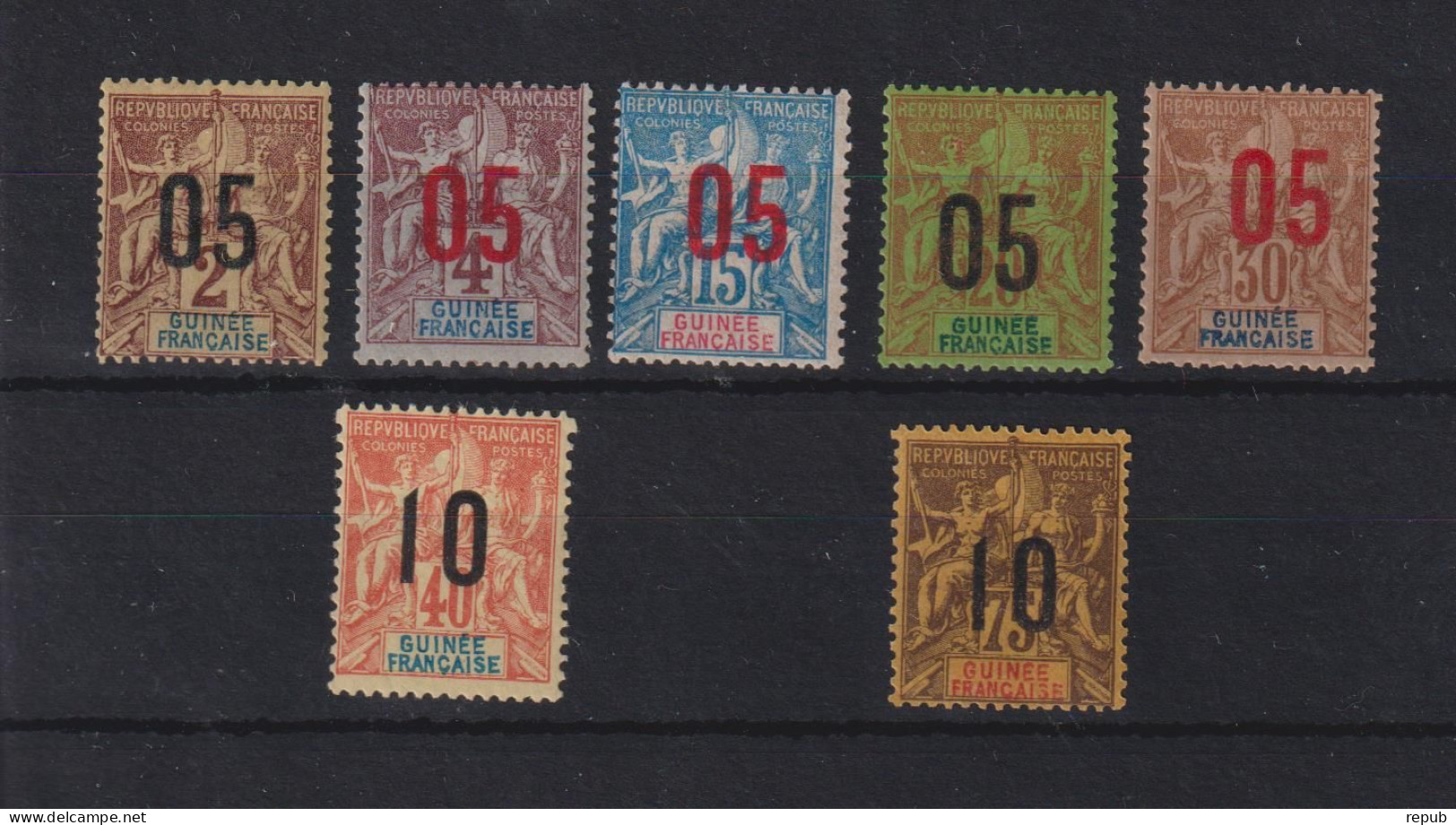 Guinée 1912 Série 48-54, 7 Val ** Sauf 48 * Charnière MNH/MH - Unused Stamps