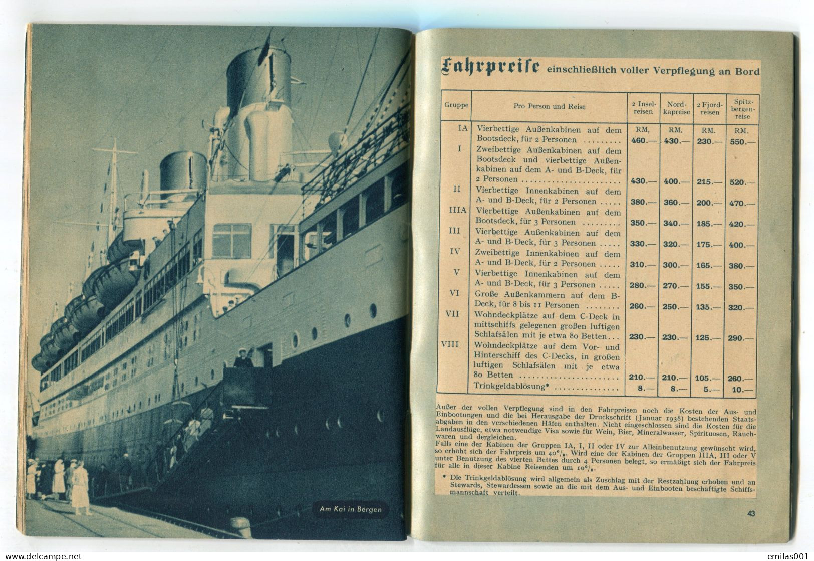 Depliant - 1938 HAMBURG-SUD - société maritime transport , itinéraires et prix