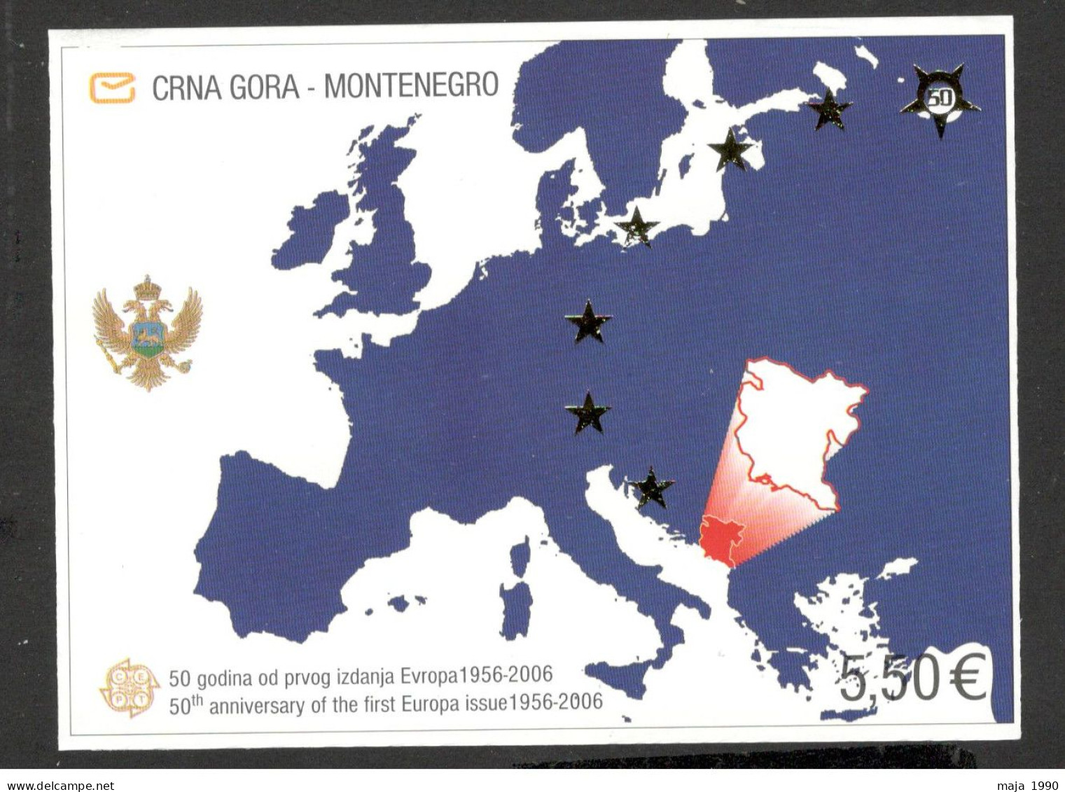 MONTENEGRO - MNH IMPERFORATED BLOCK - 50 YEARS OF EUROPA CEPT - MAP - 2006. - Montenegro