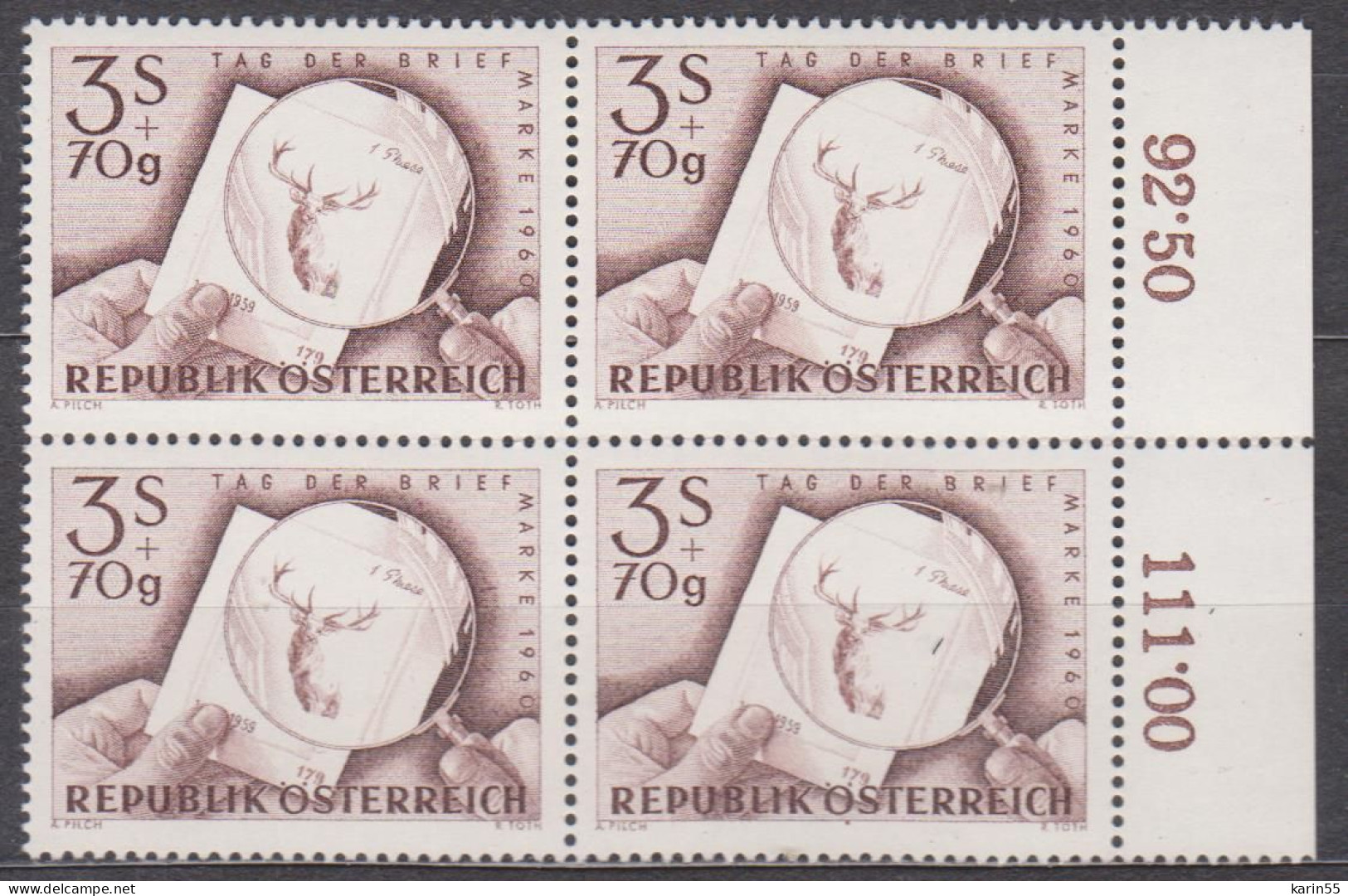 1960 , Tag Der Briefmarke 1960 ( Mi.Nr.: 1083 ) (3) 4-er Block Postfrisch ** - Unused Stamps