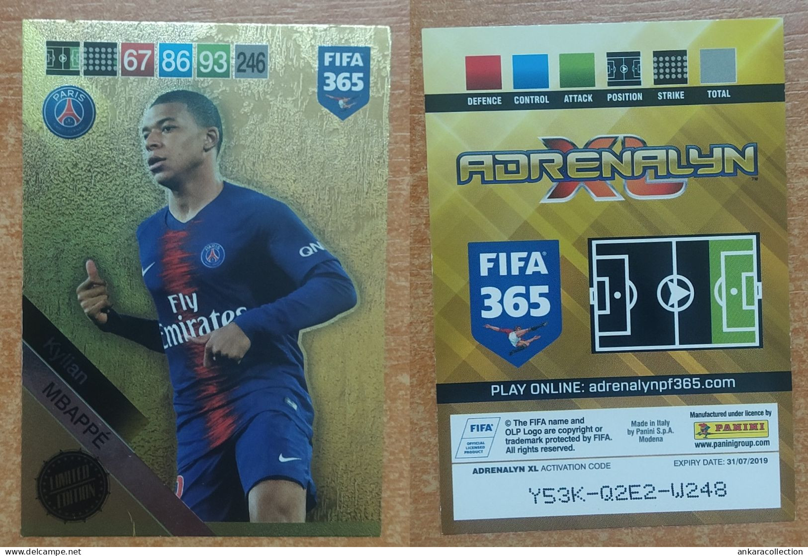AC - KYLIAN MBAPPE  PARIS SAINT GERMAIN  LIMITED EDITION  PANINI FIFA 365 2019 ADRENALYN TRADING CARD - Trading Cards