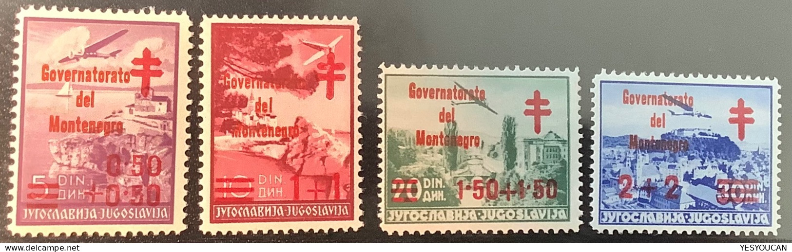 Montenegro 1942 Sa. 36-39 (16000€) MNH** XF "croce Rossa" Rare Set, Cert Raybaudi (WW2 Italian Occupation Red Cross - Montenegro