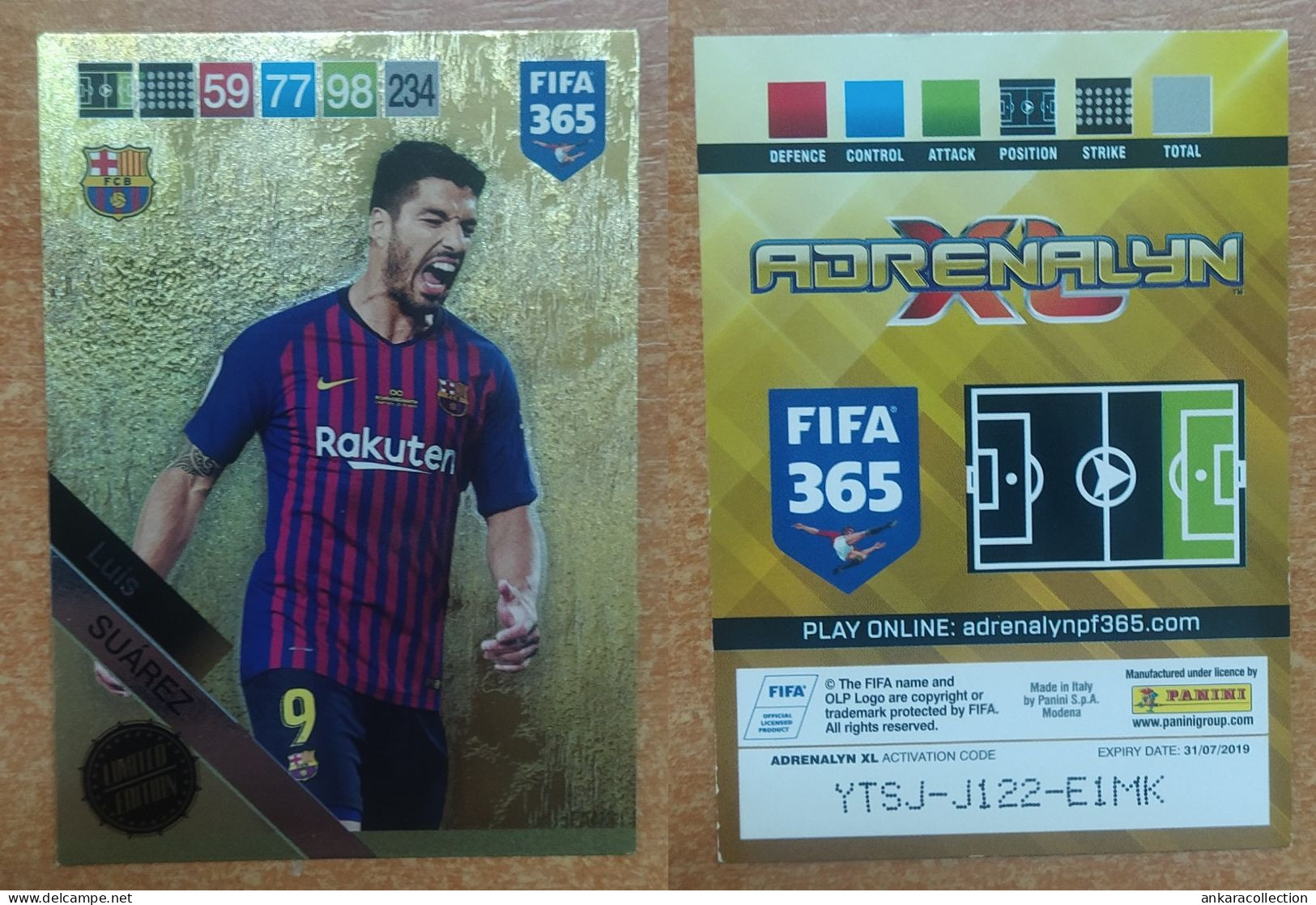 AC - LUIS SUAREZ  BARCELONA  LIMITED EDITION  PANINI FIFA 365 2019 ADRENALYN TRADING CARD - Trading-Karten