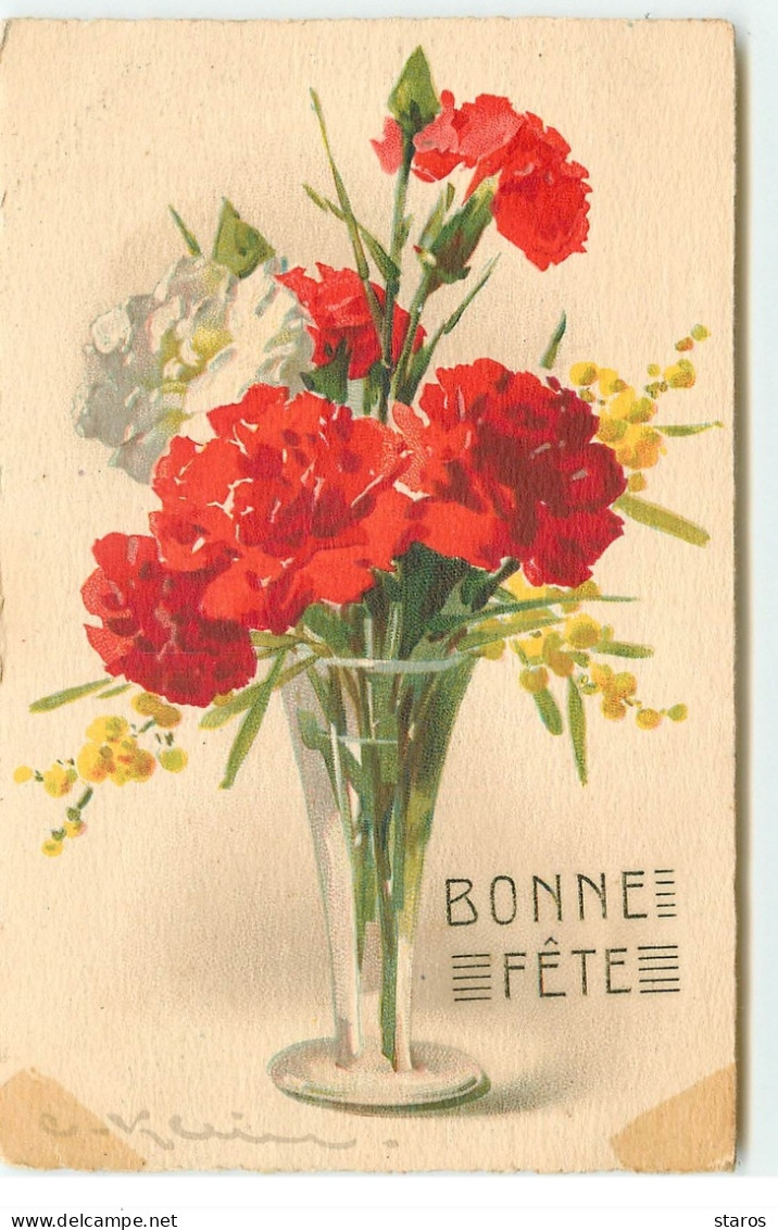 C. Klein - Bonne Fête - Bouquet D'Oeillets Et De Mimosa Dans Un Vase - Klein, Catharina