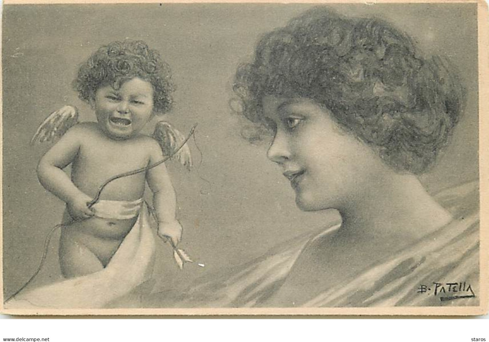 B. Patella - Jeune Femme Avec Un Cupidon Pleurant - Sonstige & Ohne Zuordnung