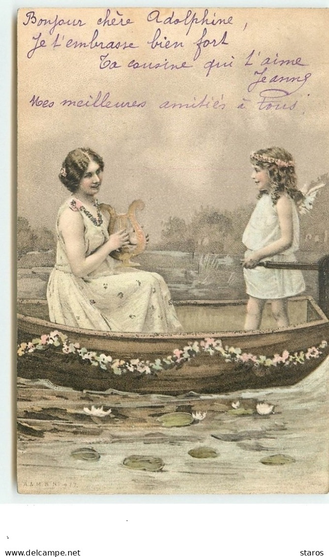 Ange  Et Jeune Femme Dans Une Barque - Anges