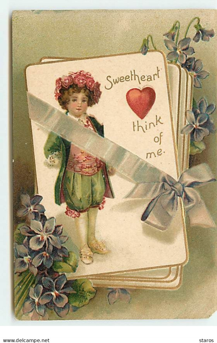 Carte Gaufrée - Sweetheart Think Of Me - Enfant Sur Des Cartes, Et Violettes - Saint-Valentin