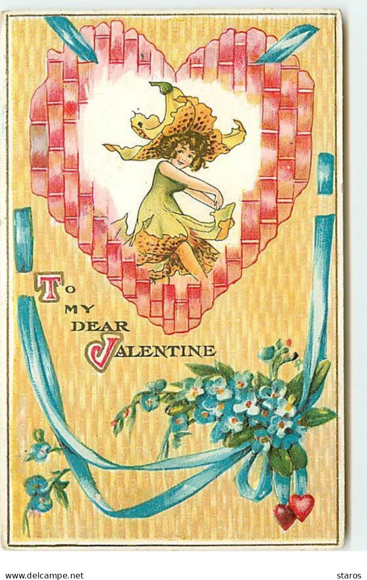 Carte Gaufrée - To My Dear Valentine - Fillette Dans Un Coeur - Saint-Valentin